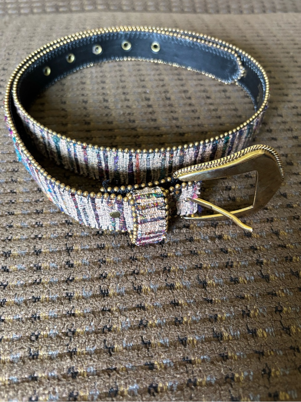 Elite Fresno California vintage tapestry belt w goldtone buckle